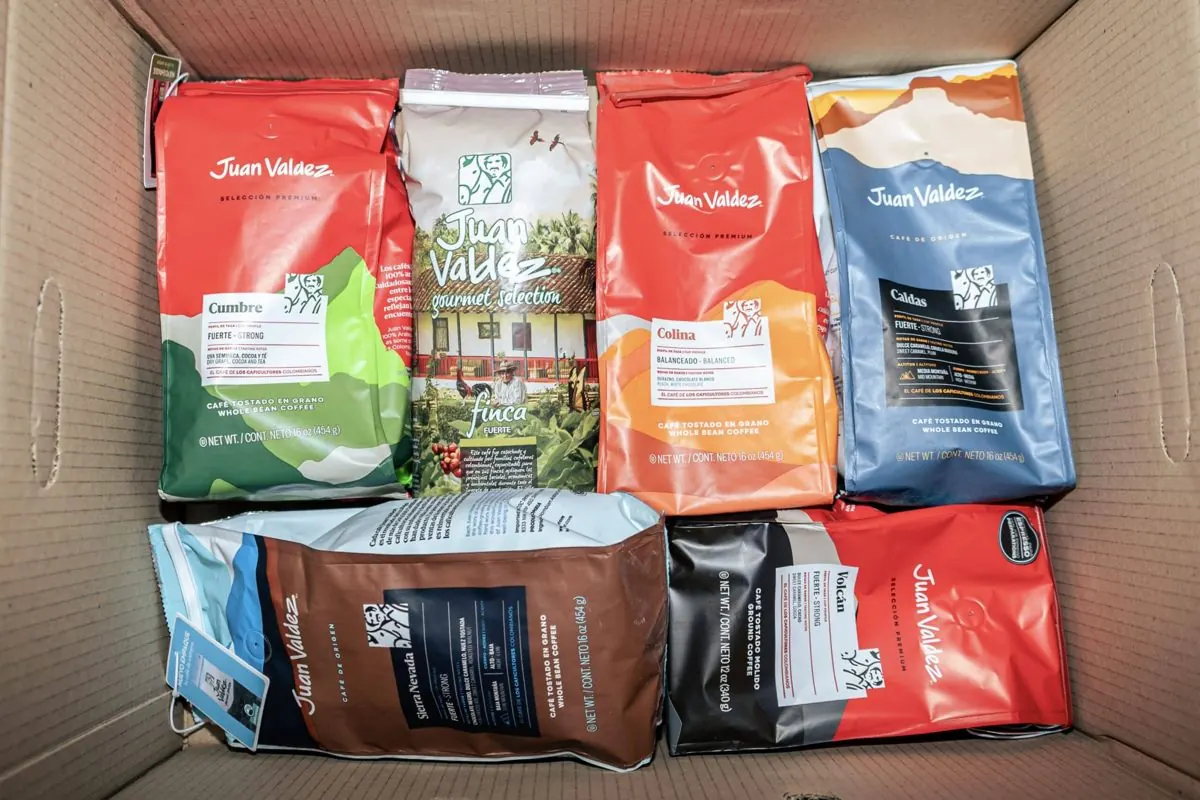 Juan Valdez Colombian coffee packed for a vessel