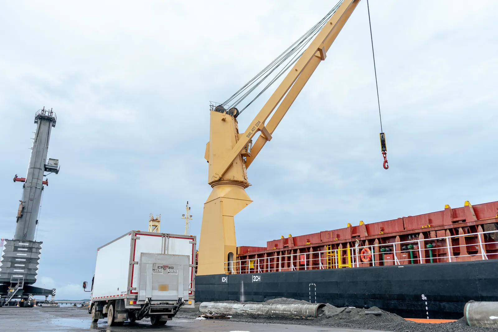 Our refrigerated truck alongside a vessel at the quay