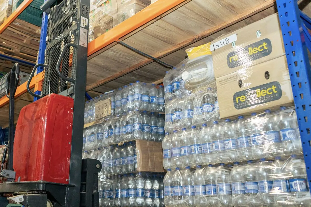 Palletized provisions ready for loading in our warehouse